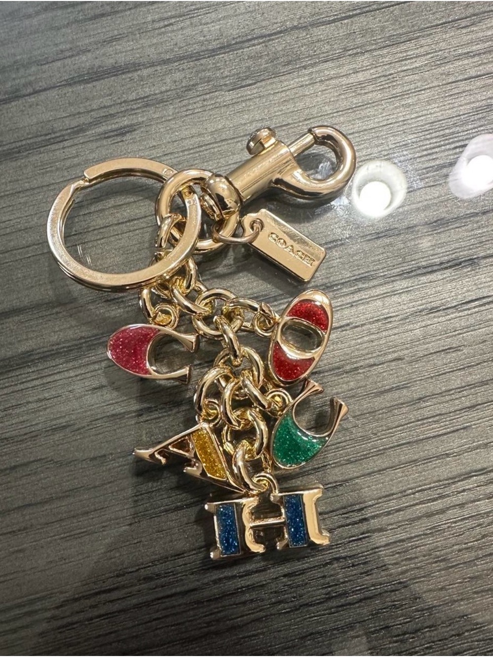 Coach Gold-Tone Multicolor Letter Charm Key Holder